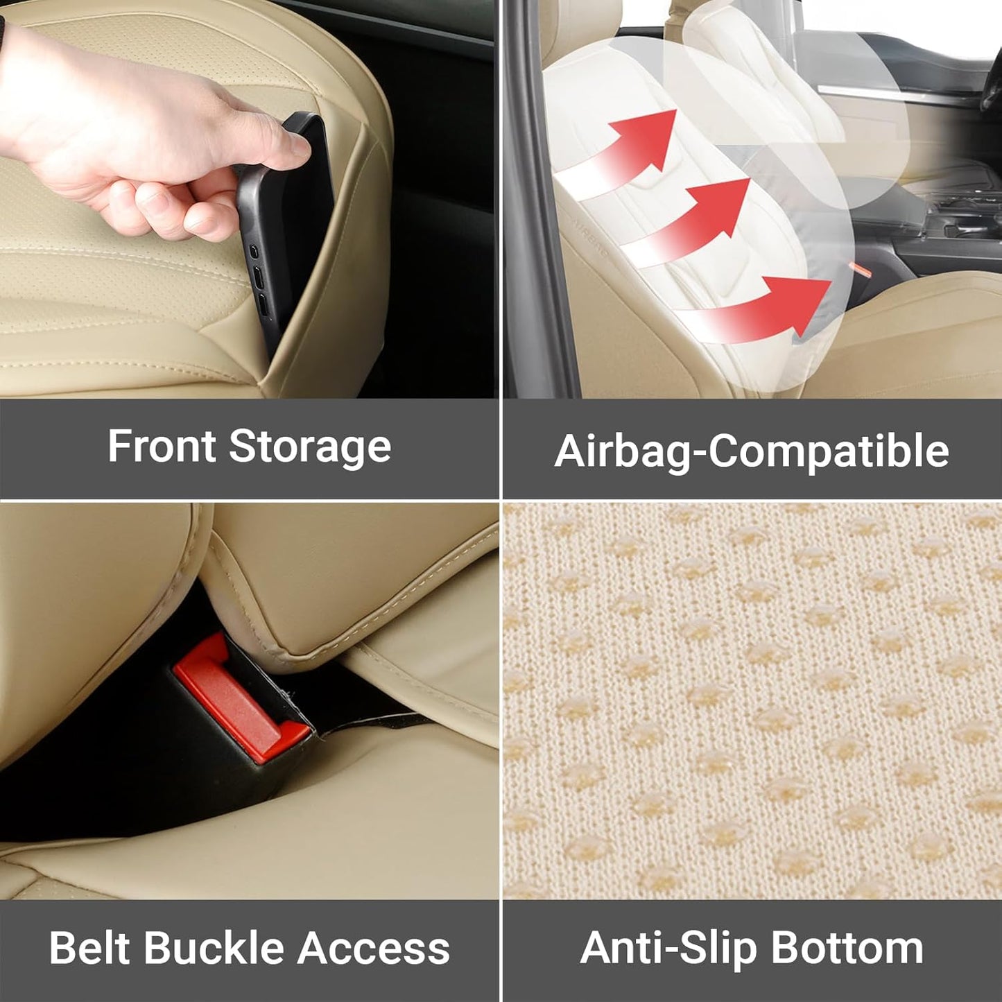 Coverland Custom Car Seat Covers Compatible with 2007-2014 Sierra 2500HD Extended Cab - Premium Leather Non-Slip Waterproof Cover Interior Protector Full Set-Beige [See Size Chart-Size X114]