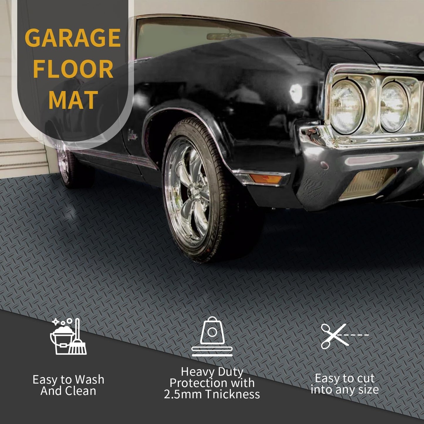 Premium Garage Floor Mat, Commercial Grade Heavy Duty Parking Mat for Garage Floor, Golf Cart Parking, Water/Stain Resistant Floor Runner (Grey Diamond, 2 Rolls x 4 x 6.5 Feet)