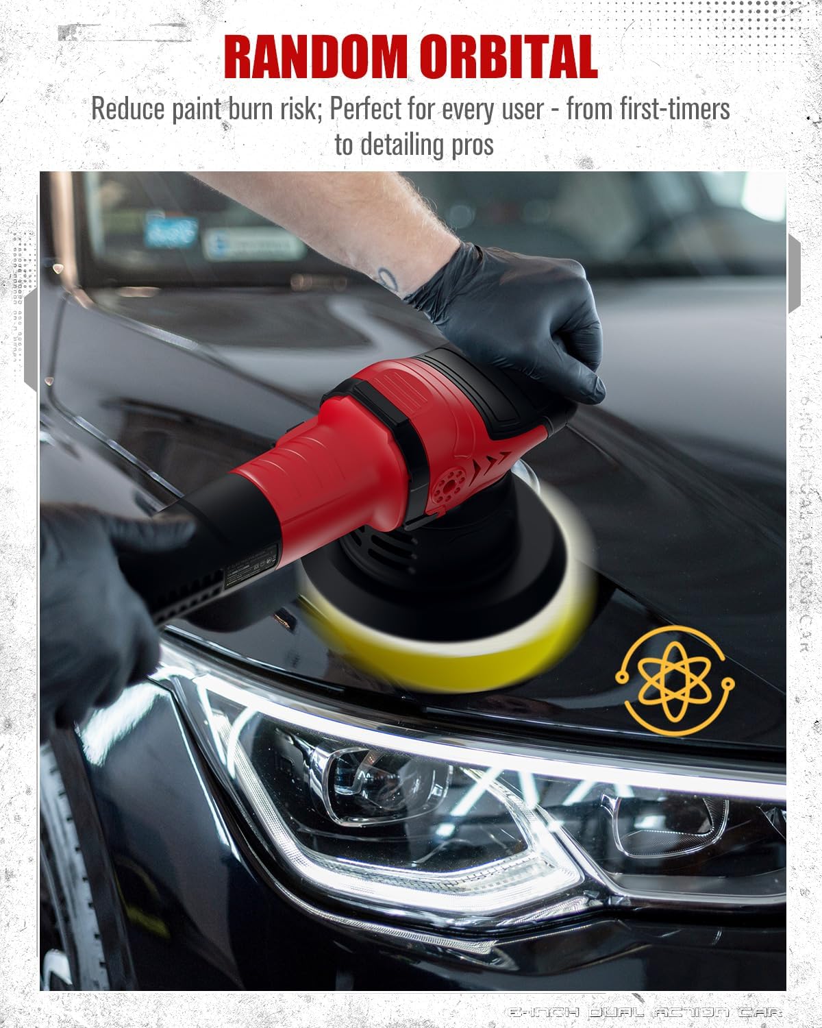 AVID POWER Dual Action Car Buffer Polisher, 6 Inch Orbital Polisher for Car Detailing with 6 Variable Speeds, Detachable Handle & 3 Polishing Pads