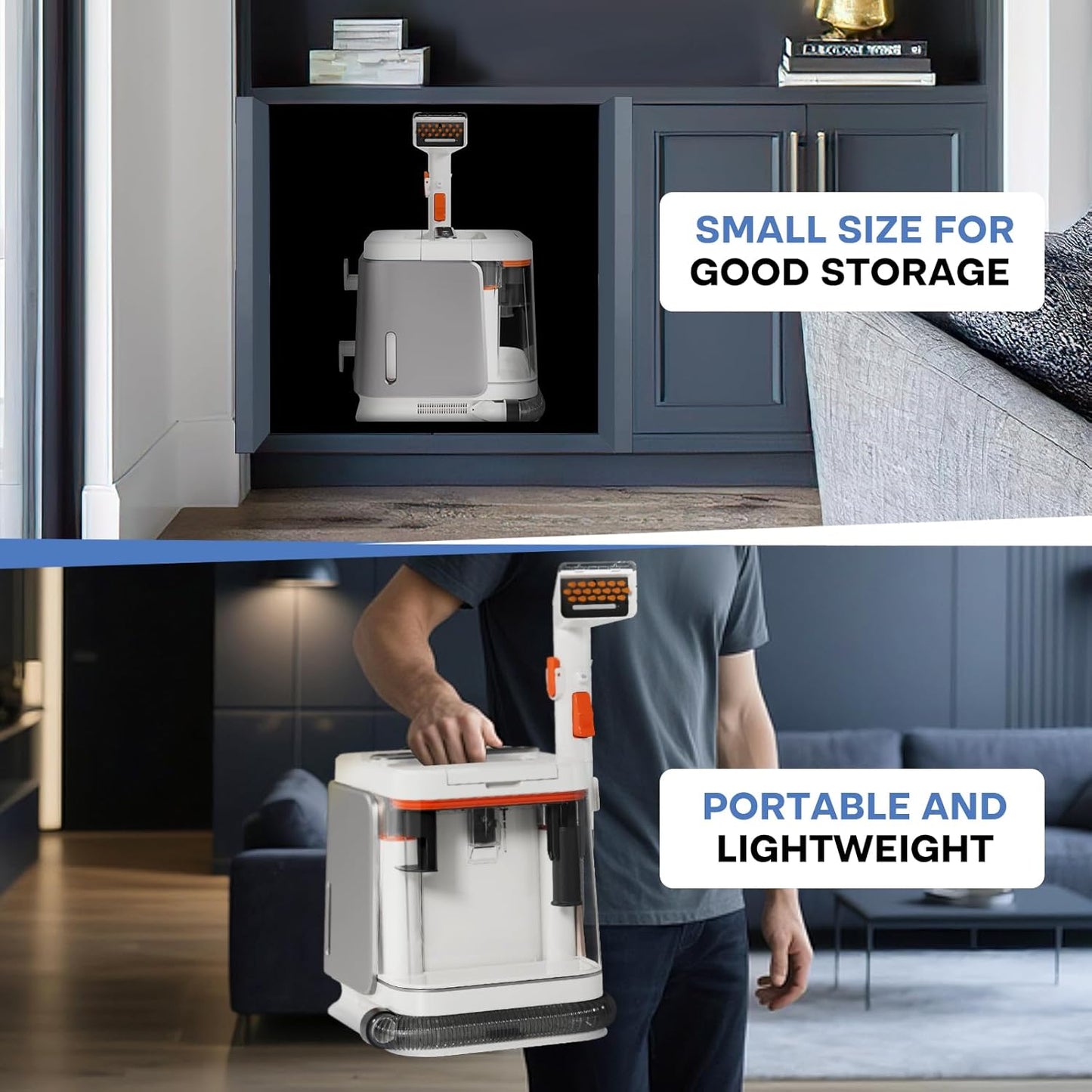 Portable Carpet and Upholstery Cleaner Machine - Multi-Surface Cleaner, Couch & Rug Shampooer with Powerful Suction, Handheld Cleaner for Pets, Spot, Stain, Car & Auto Detailer, Silver