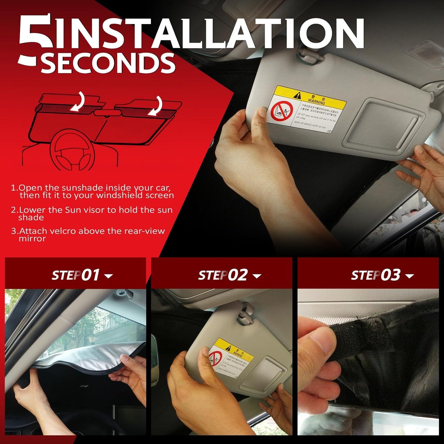 KAYZT Windshield Sun Shade for 2006-2021 Nissan Frontier Foldable Sunshade Front Window Custom Fit Car Accessories