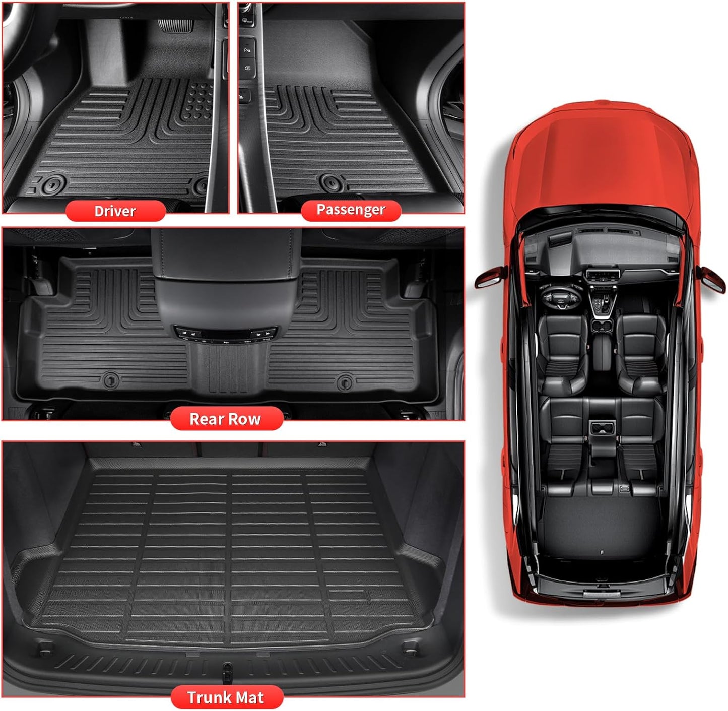 Wayhigh-Floor Mats for 2021-2025 Kia Sorento (not for Hybrid) 6 & 7 Seats TPE Trunk Mat with Backrest Mat All Weather Waterproof Duty Rubber Cargo Liners Floor Mats Accessories Custom Black