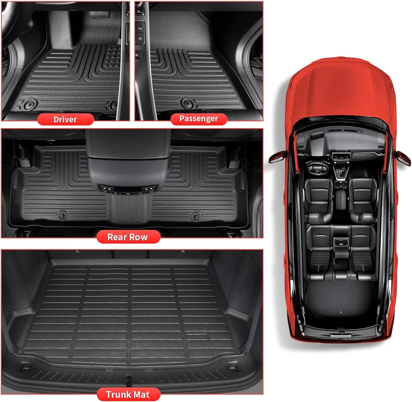 Wayhigh-All Weather Floor Mats Fit for 2020-2025 Ford Explorer 6 Seats TPE Car Mats Waterproof Heavy Duty Rubber Floor Liners for Explorer Accessories Custom Fit Black Liners