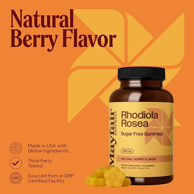 Rhodiola Rosea Sugar Free Gummies (2 Pack), Dietary Supplement, 1500mg, 60 Gummies Each (120 Total), Natural Berry Flavor