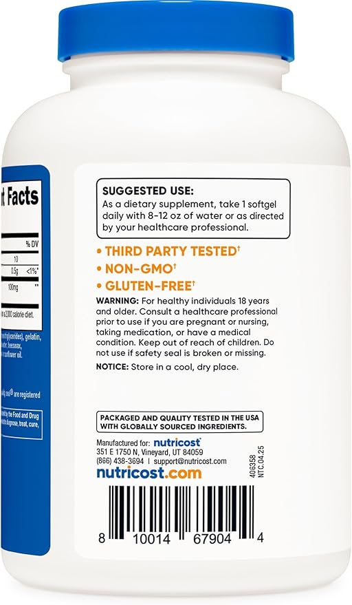 Nutricost Ubiquinol Softgels (100mg, 240 Softgels) - Superior Absorption Antioxidant | Active Form of CoQ10 - Gluten Free, Non-GMO