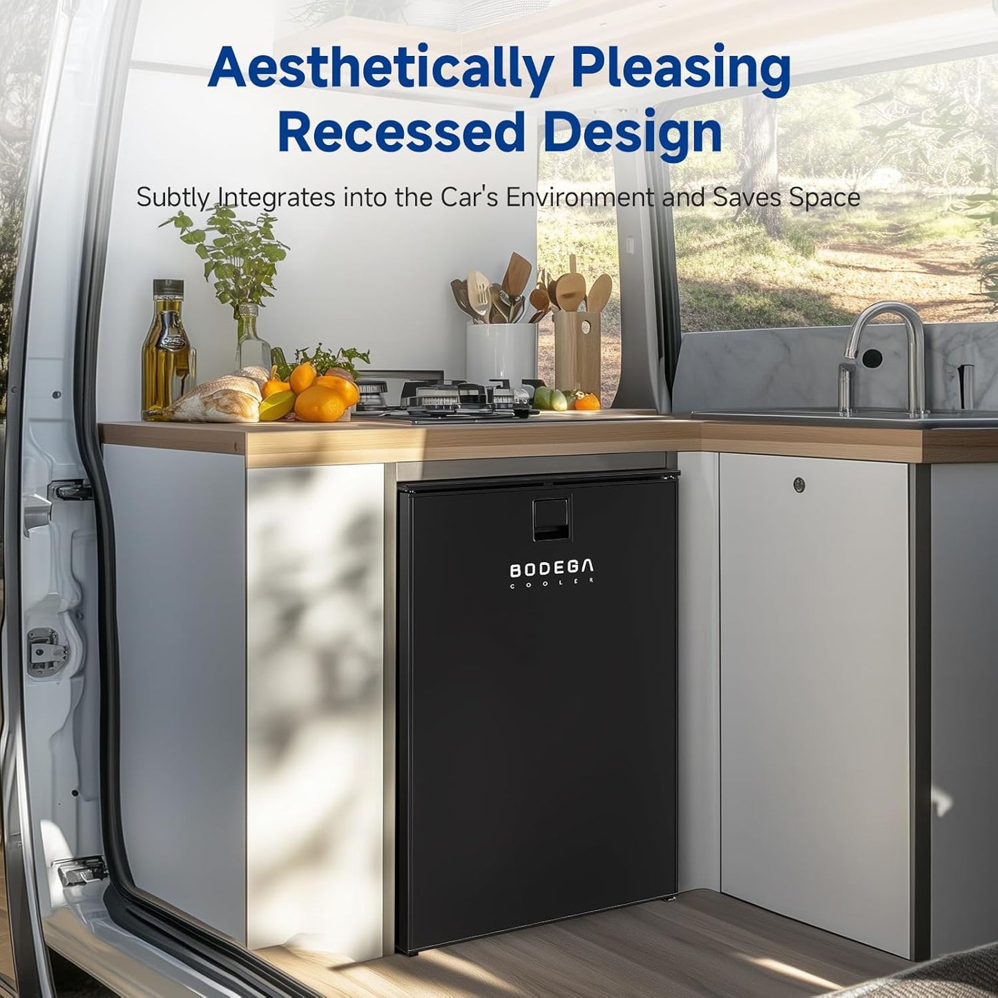 BODEGACOOLER 12 Volt Refrigerator, 116.2Quart RV Refrigerator with Freezer, Dual Modes RV Fridge with LED, (5℉-50℉) Travel Compressor Refrigerator 12/24V DC for Boat, Caravan, Truck, Camping (Black)