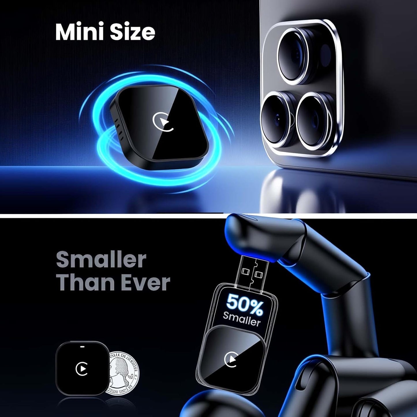 Wireless Adapter Convert Wired to Wireless for CarPlay＆Android Small Size, Plug and Play, Fast and Stable Connection