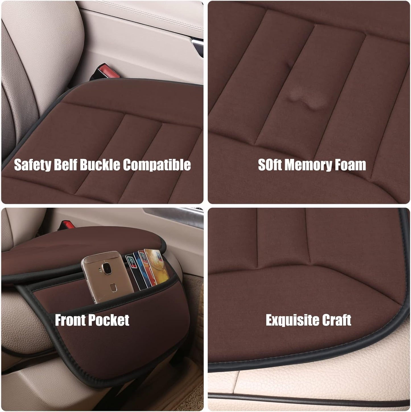 Premium Car Seat Cushion, Driver Cushion with Comfort Memory Foam & Non-Slip Rubber Bottom, Car Seat Pad Works with 95% of Vehicles and Office Chair or Home (Brown)