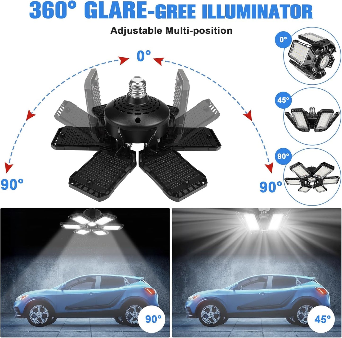 LED Garage Lights 1 Pack -180W, 18000LM 6500K Led Shop Light with 6+1 Deformable Panels, Basement Barn Light Garages Ceiling Lights, E26/E27 for Garage, Warehouse, Shop