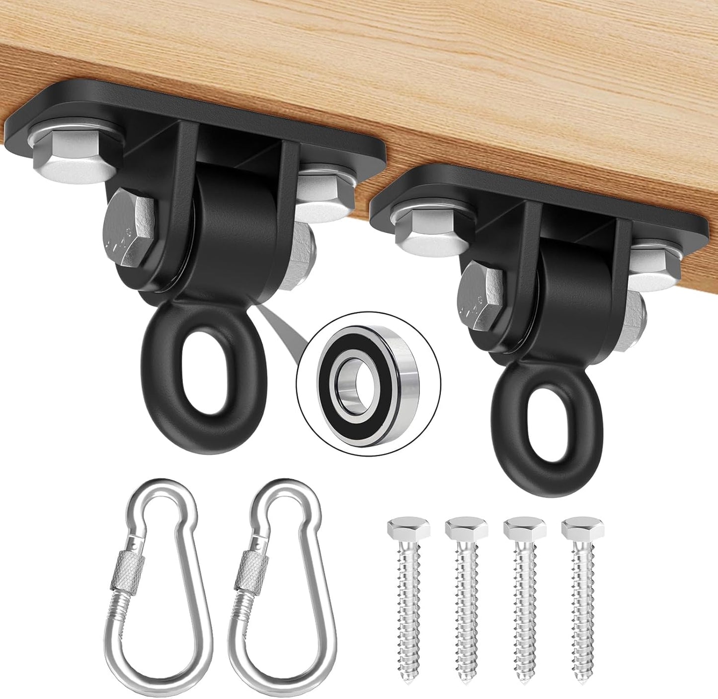 BETOOLL Swing Hangers with Bearing, Heavy Duty Porch Swing Hanging Kit for Outdoor Playground Tree Indoor Ceiling Mount Hardware Brackets Hooks for Yoga Hammock Punching Bag Accessories 2PCS Black
