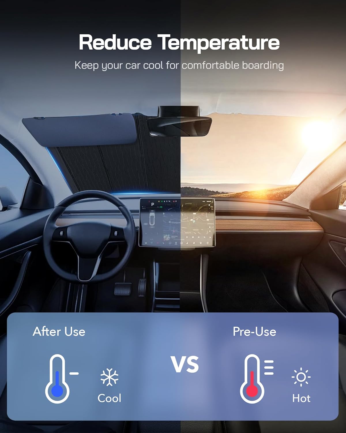 Windshield Sun Shade for Kia Forte Sedan 2014-2018,Front Window Sunshade Shield, 2-in-1 Reflective Sun Shade,Silver for Summer, Black for Winter