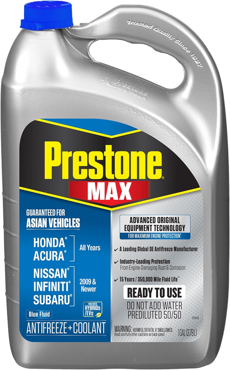 Prestone AF6310 MAX Asian Vehicles Blue Antifreeze and Coolant, 1 Gallon, Pack of 6