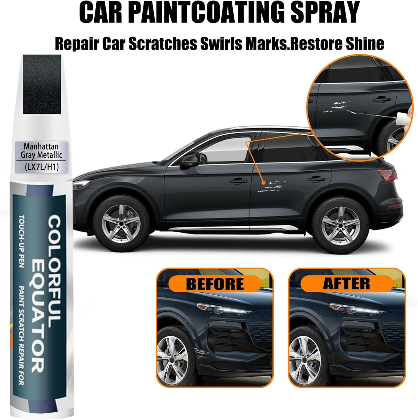 Manhattan Gray Metallic(LX7L/H1) Touch Up Paint Compatible with Audi, Car Paint Pen Scratch Repair Two-In-One Touch Up Paint, Premium Car Scratch Remover for Deep Scratches
