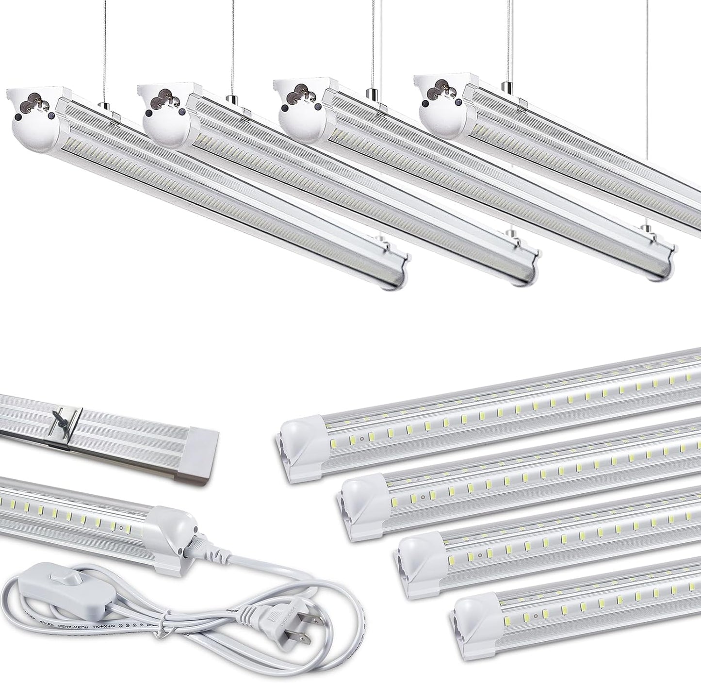 8Pack 8FT LED Shop Light Garage Light,100W 6000K White Light 15000LM Super Bright,Hanging/Surface Mount,Linkable T8 LED Tube Lights for Garage,Warehouse, Workshop,Plug and Play