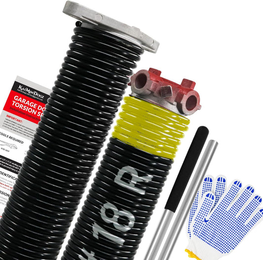 Pair of 1.75" Garage Door Torsion Springs Set with Non-Slip Winding Bars&Gloves, High Precision Electrophoresis Oil-Free Black Coated for Replacement, MIN 16,000 Cycles (0.207 x 1.75"x 18")