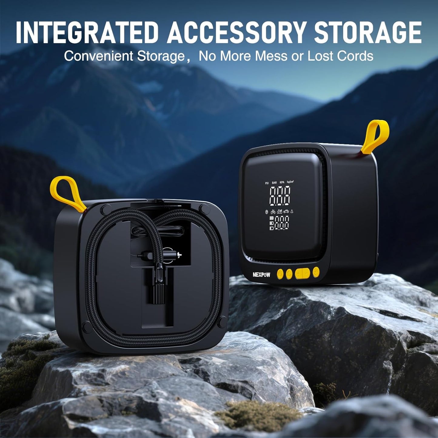 NEXPOW Tire Inflator Portable Air Compressor, 180 PSI Cordless Air Pump for Car Tires with Digital Pressure Gauge & Auto Shut-Off, Air Compressor Portable for Car, Motorcycle, Bicycle, Ball, Yellow