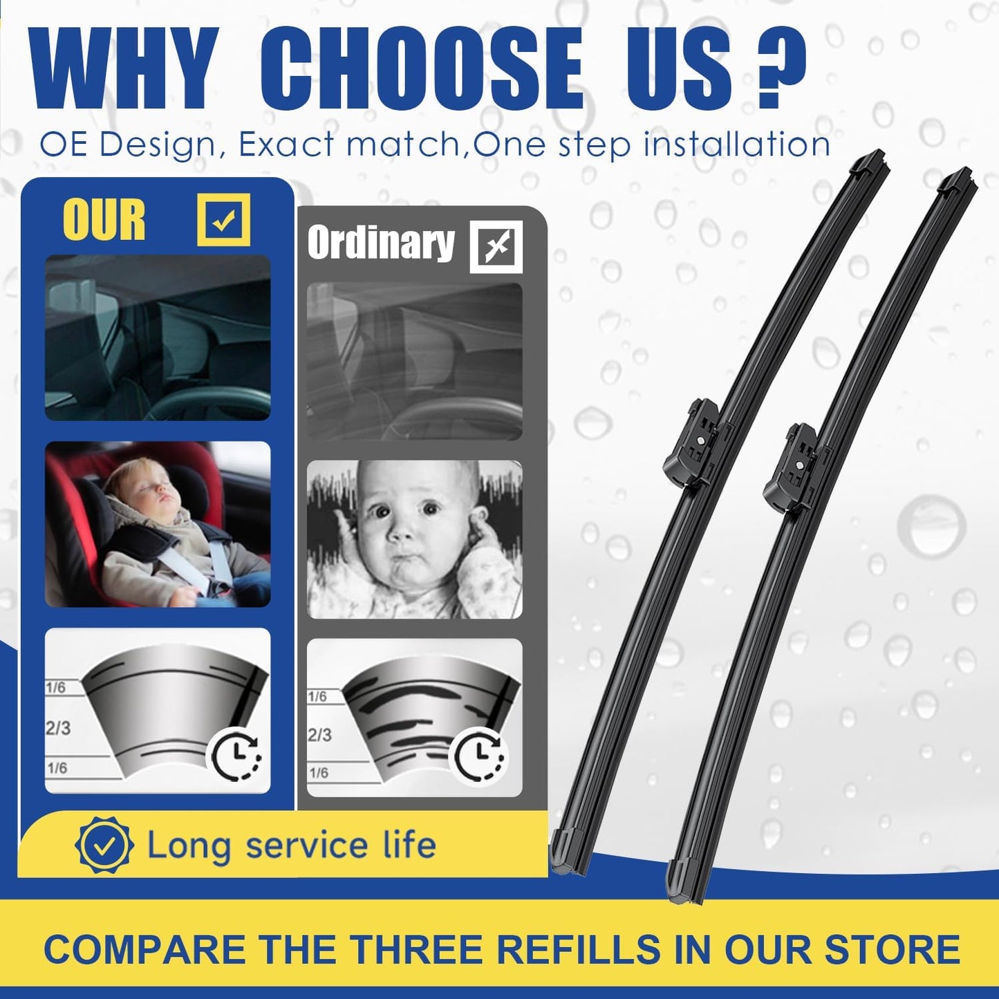 Wipers Factory Replacement For BMW 3-Series 2-Door E92 E93 328i 328i xDrive 328xi 335i 335i xDrive 335xi M3 Original Equipment Windshield Wiper Blades Set -24"+17.5" Side Lock (Set of 2)