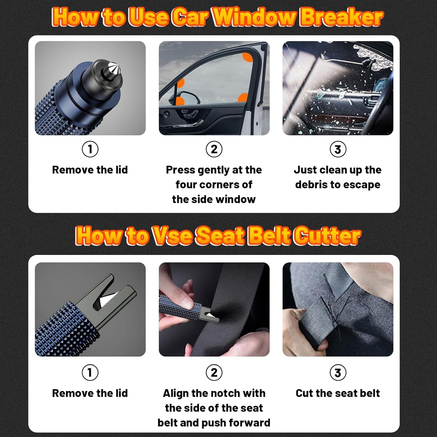 Window Breaker - SafeHammer Glass Breaker Under Water, Upgraded Antiskid, Car Hammer Seatbelt Cutter Car Window Breaker Emergency Escape Tool, Safe hammer Glass Breaker for New Cars (2PCS Blue)