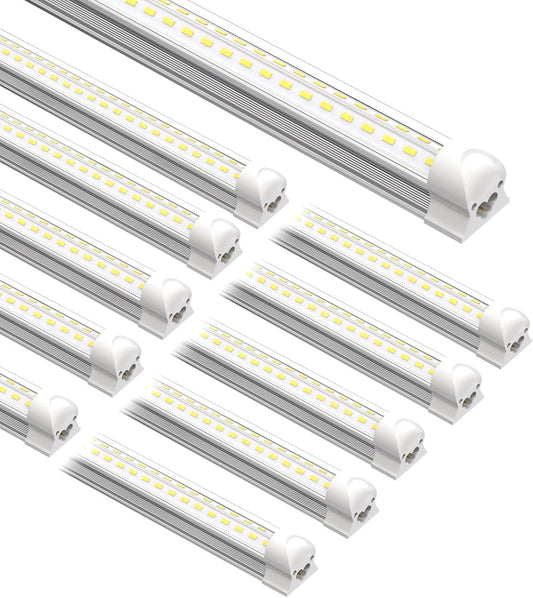 8FT LED Shop Light Fixture,100W 15000LM 6500K,V Shape Linkable T8 Tube Lights with Clear Cover,High Output Plug & Play for Garage/Warehouse/Workshop,10 Pack