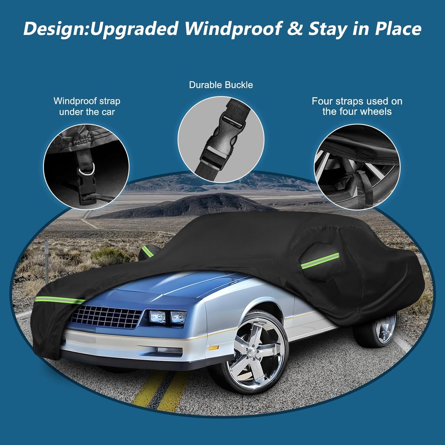 Waterproof Car Covers for Chevy Monte Carlo 1970-1988, 420D Oxford Cloth Sun Heat Protection Outdoor Full Covers with Driver Side Zipper Windproof Heavy Duty All Weather for 1970-1988 Monte Carlo