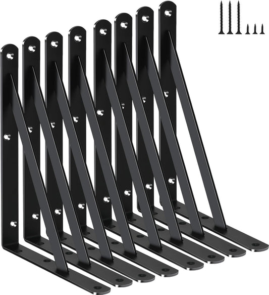 8 Pack L8 x H 6" Black Heavy Duty Shelf Brackets with Screws Metal Shelf Brackets Shelf Support Angle Brackets for Shelves L Brackets Heavy Duty Floating Shelf