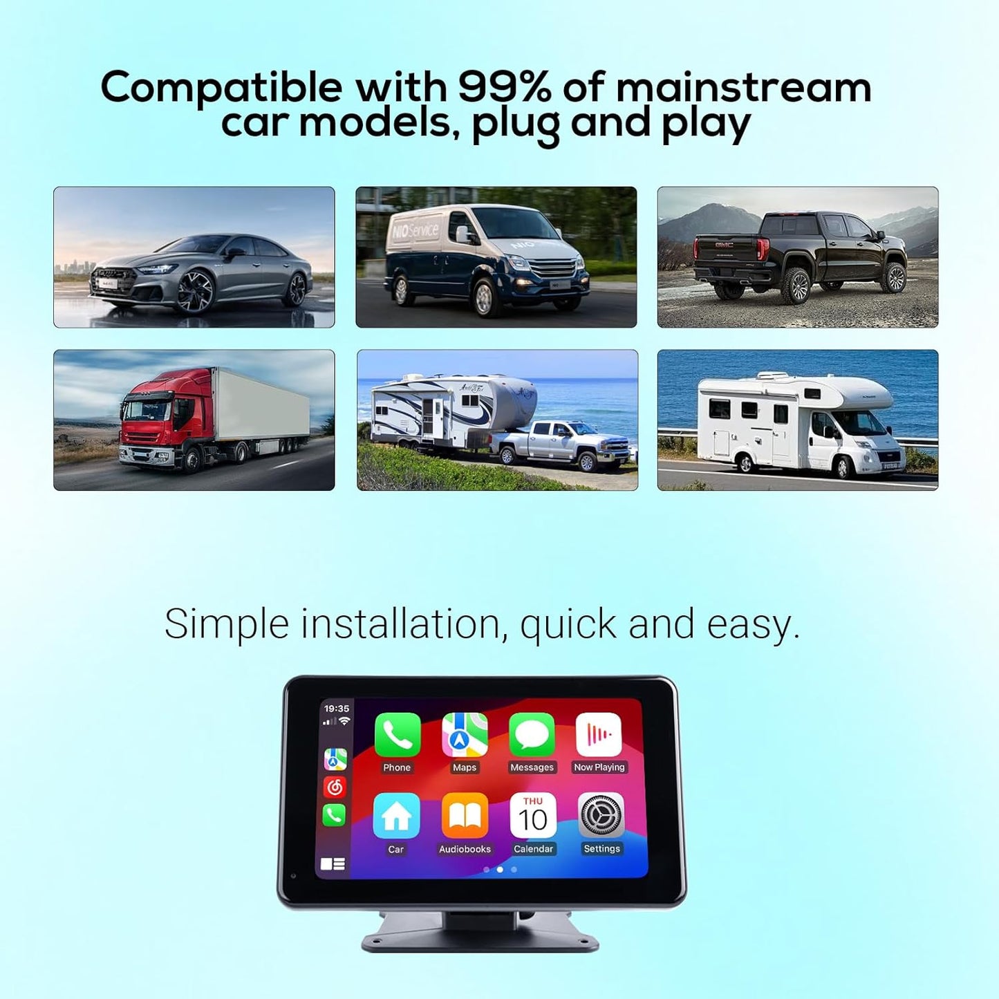 Portable Wireless Apple Carplay Screen for Car,7 Inch Car Stereo Wireless Carplay & Android Auto,1080p Backup Camera Car Audio Receivers GPS Navigation Mirror Link