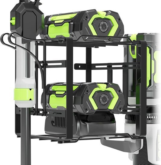 Pugala Universal Storage Rack for Leaf Blower, Weed Eater, and Power Tools – Adjustable Wall Mount Organizer with Heavy-Duty Steel, Powder-Coated Finish, and Battery Storage – Black