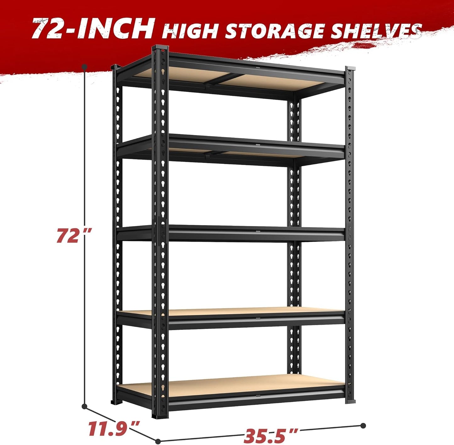REIBII 2020LBS Storage Shelves 5 Tier Garage Shelving Heavy Duty Adjustable Garage Shelves, Utility Rack Shelf, Shelving Units for Storage Warehouse Pantry Closet, 35.5" W x 11.9" D x 72" H, 3 Pack