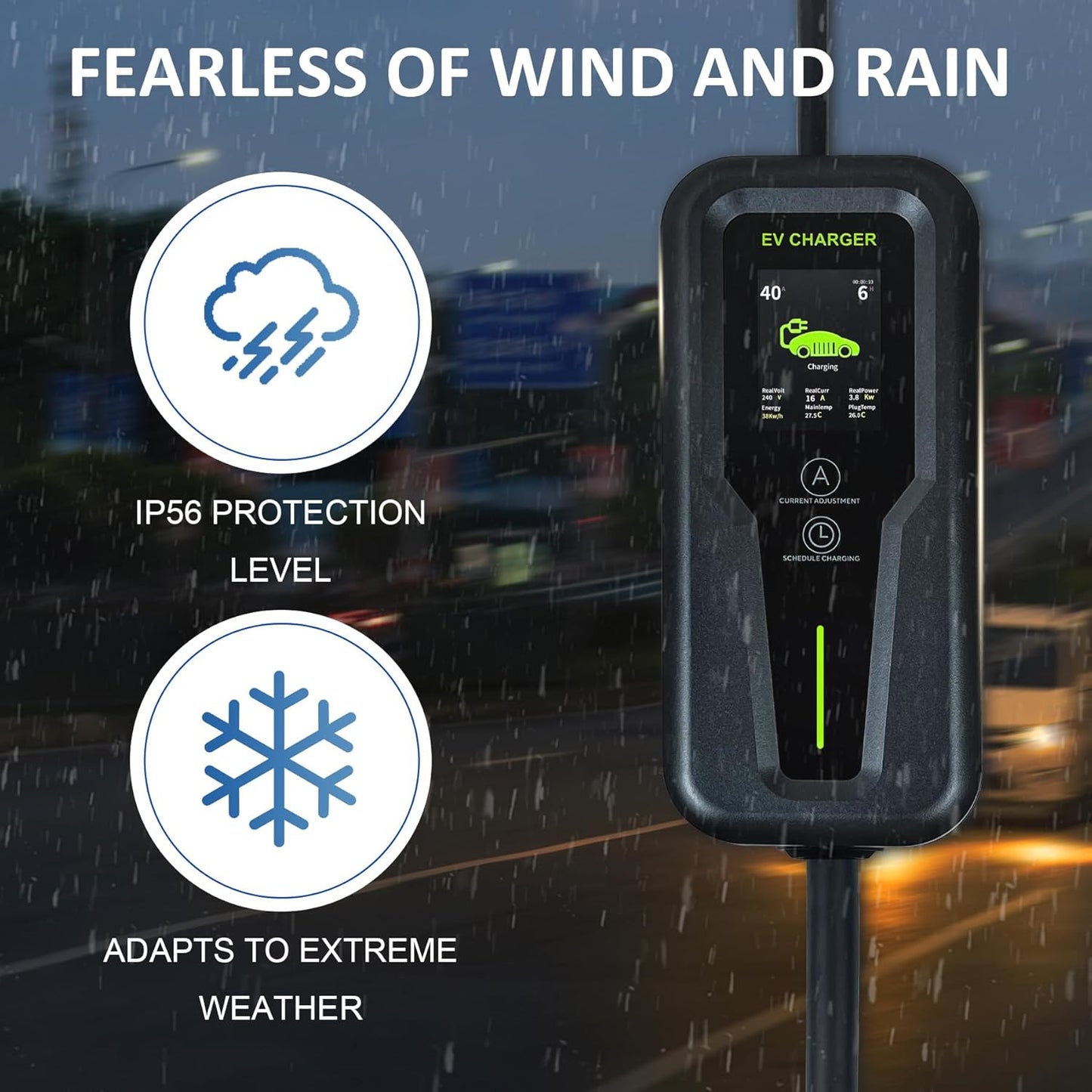 Level 2 EV Charger 40Amp, 240V, NEMA 14-50 J1772 Connector and 25 ft Cable,Portable Electric Vehicle Charging Stations with LCD Screen-1PC