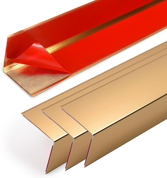 4PCS 45" Aluminum Metal Corner Protectors, Self Adhesive Corner Guards, Metal Wall Edge Protector Strip, Furniture Corner Protectors, Wall Cabinet Baseboard Decoration 45" x 1" (Copper Gold)