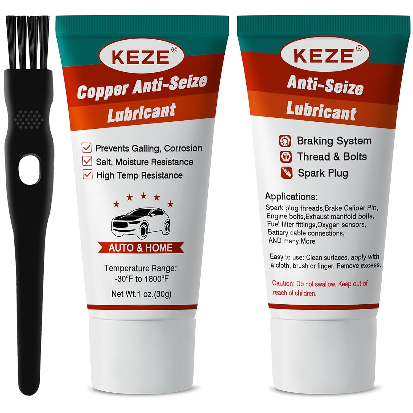 Keze Copper Antiseize Thread Lubricant Grease Rust and Corrosion Protection Heat Resistant Automotive Lubricant for Brake Pad Bolts and Nuts Spark Plug, 1 Oz-2 Pack