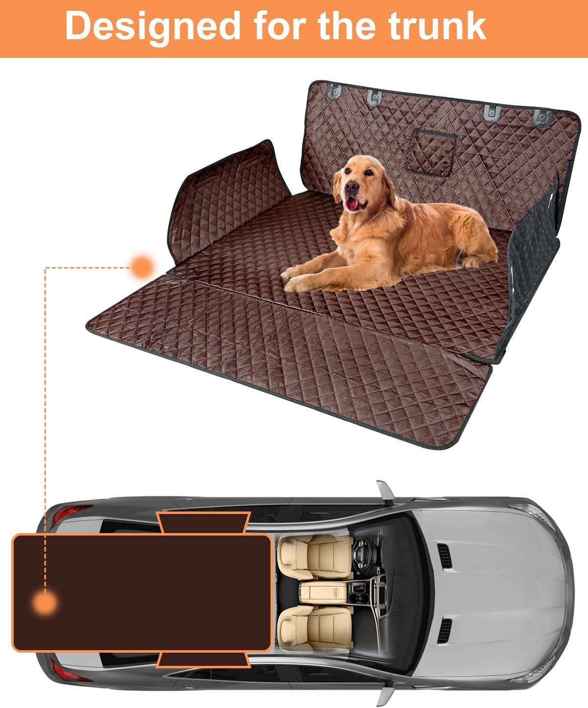 PETICON SUV Cargo Liner for Dogs, Waterproof Pet Cargo Cover Dog Seat Mat for SUVs Sedans Vans with Bumper Flap Protector, Non-Slip, Large Size Universal Fit, Brown