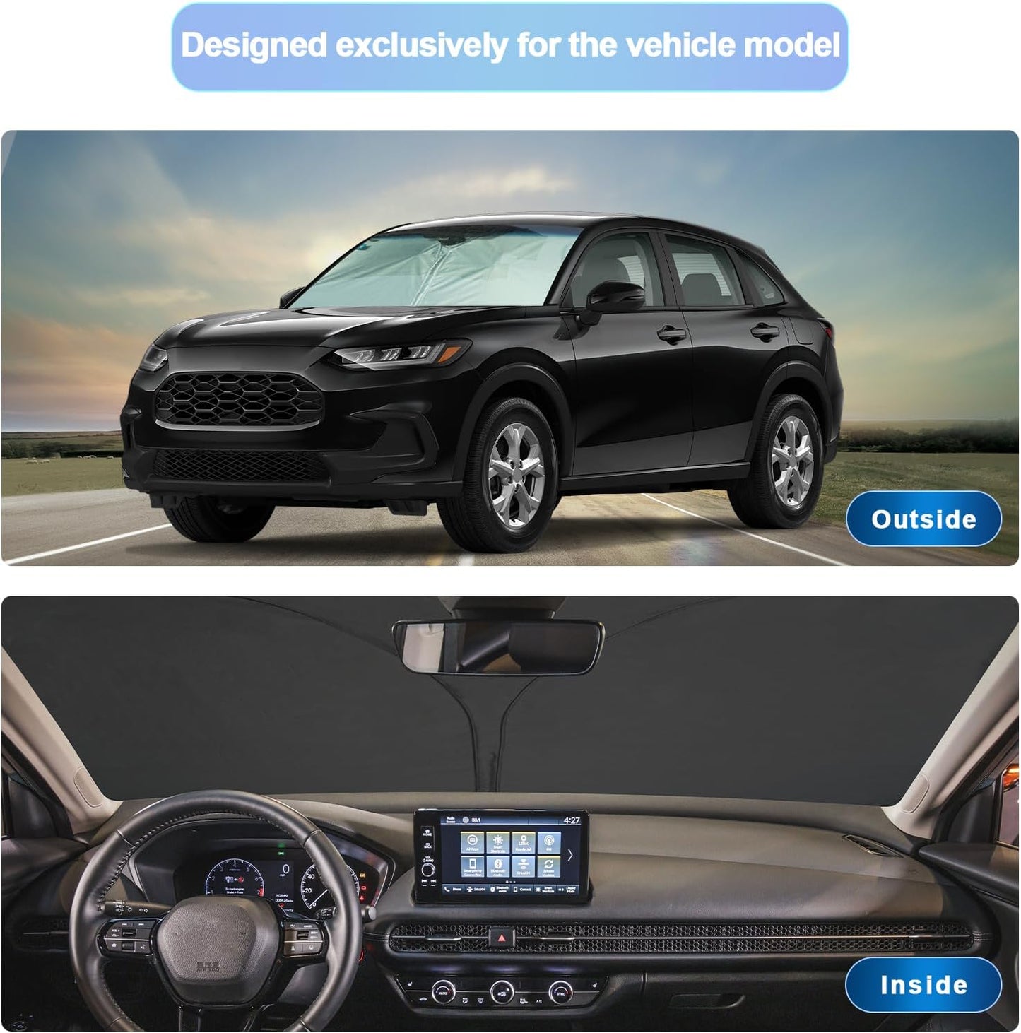 SXCY for 2023-2025 Honda HRV Windshield Sunshade 2023 2024 Honda HRV LX Sport EX-L Accessories 2024 2025 HRV Sunshade Foldable Sun Shield 2023-2025 HR-V HRV Sunshade Block UV Rays for Car Front Window