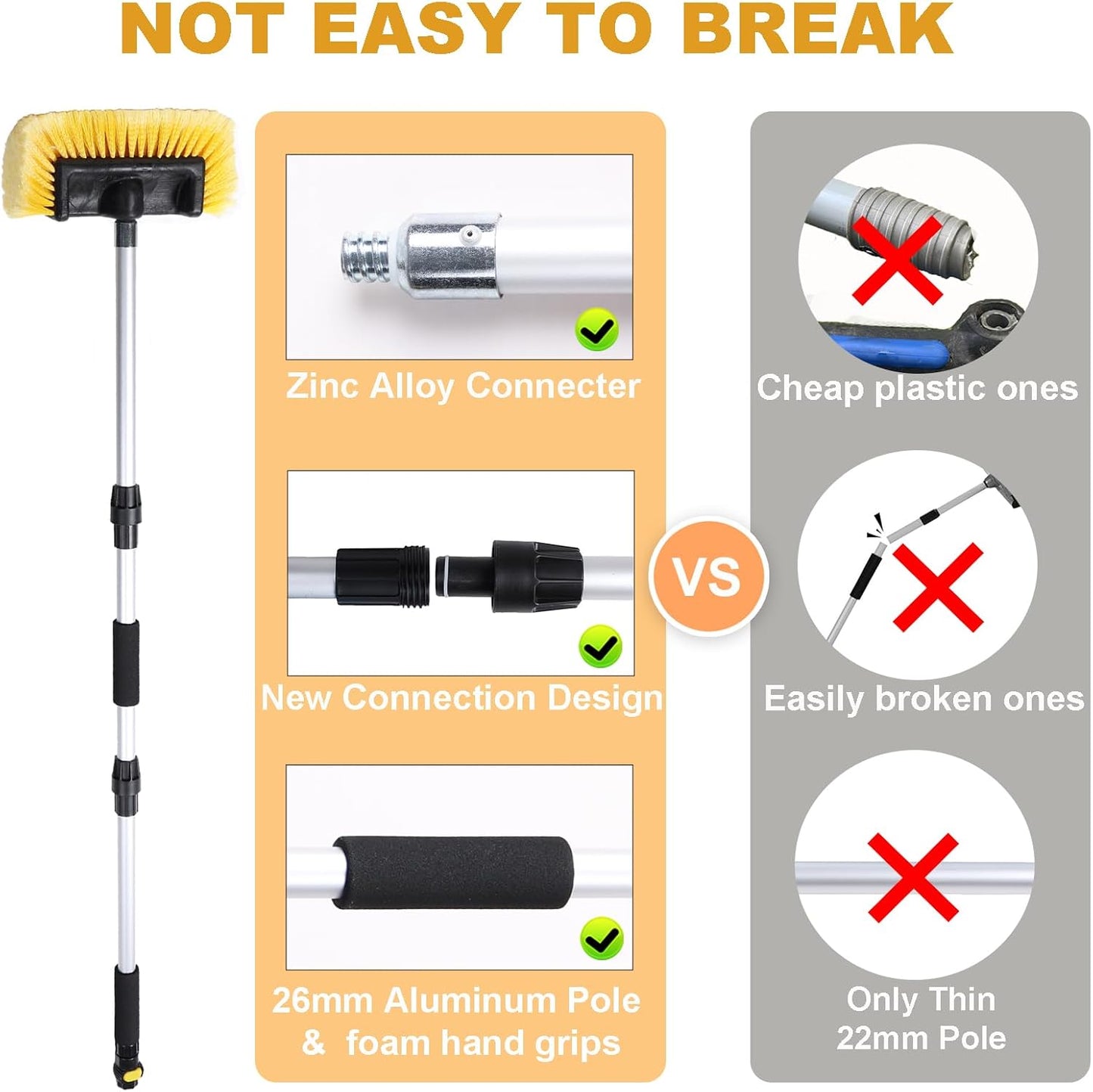 Car Wash Brush with Long Handle for Car Truck Boat Washing (Yellow, 69 inch)