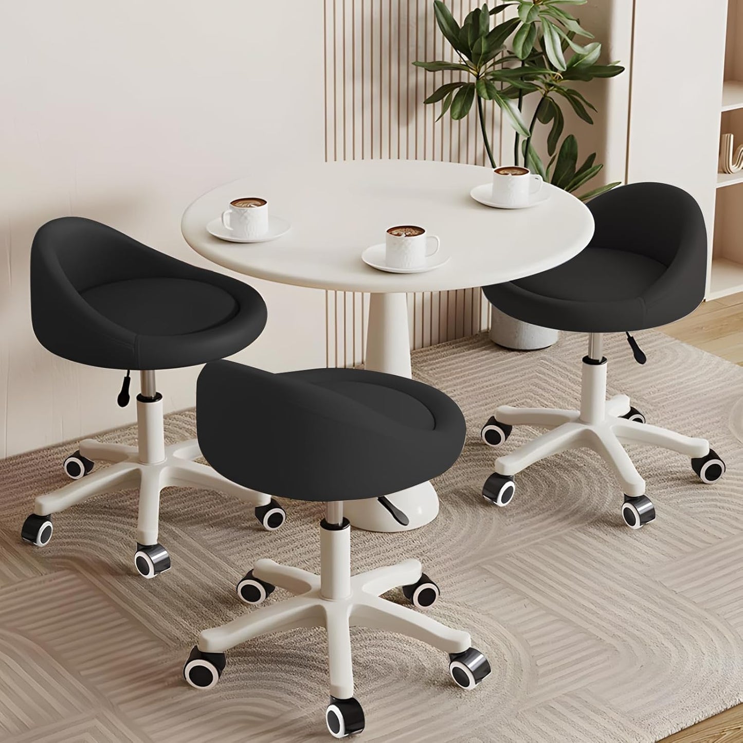 Rolling Stool Set of 3 Rolling Hydraulic Salon Stool with Low Backrest - Adjustable Swivel Chair for SPA, Shop, Salon, Massage, or Medical Office Black