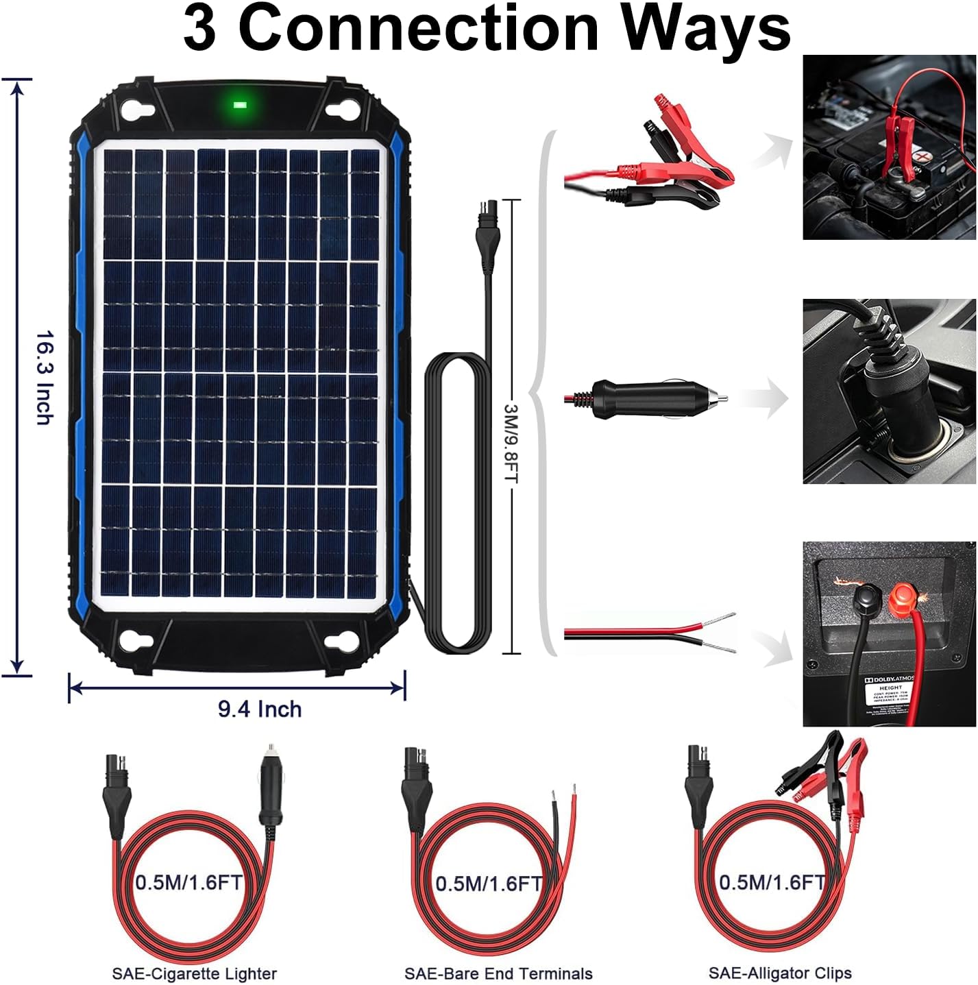 SUNER POWER Waterproof 10W 12V Solar Battery Charger & Maintainer Pro, Built-in UltraSmart MPPT Charge Controller, 10 Watt Solar Panel Trickle Charging Kits for Car Automotive Boat Marine RV Trailer
