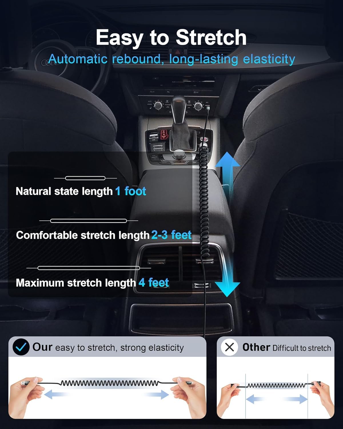 USB to Lightning Cable for Car 6FT, Coiled iPhone Charger Braided Lightning Cable [Apple MFi Certified] Fast Charging Cord Compatible with iPhone 14 Pro/Pro Max/Plus 13 12 11 8 7, iPad AirPods