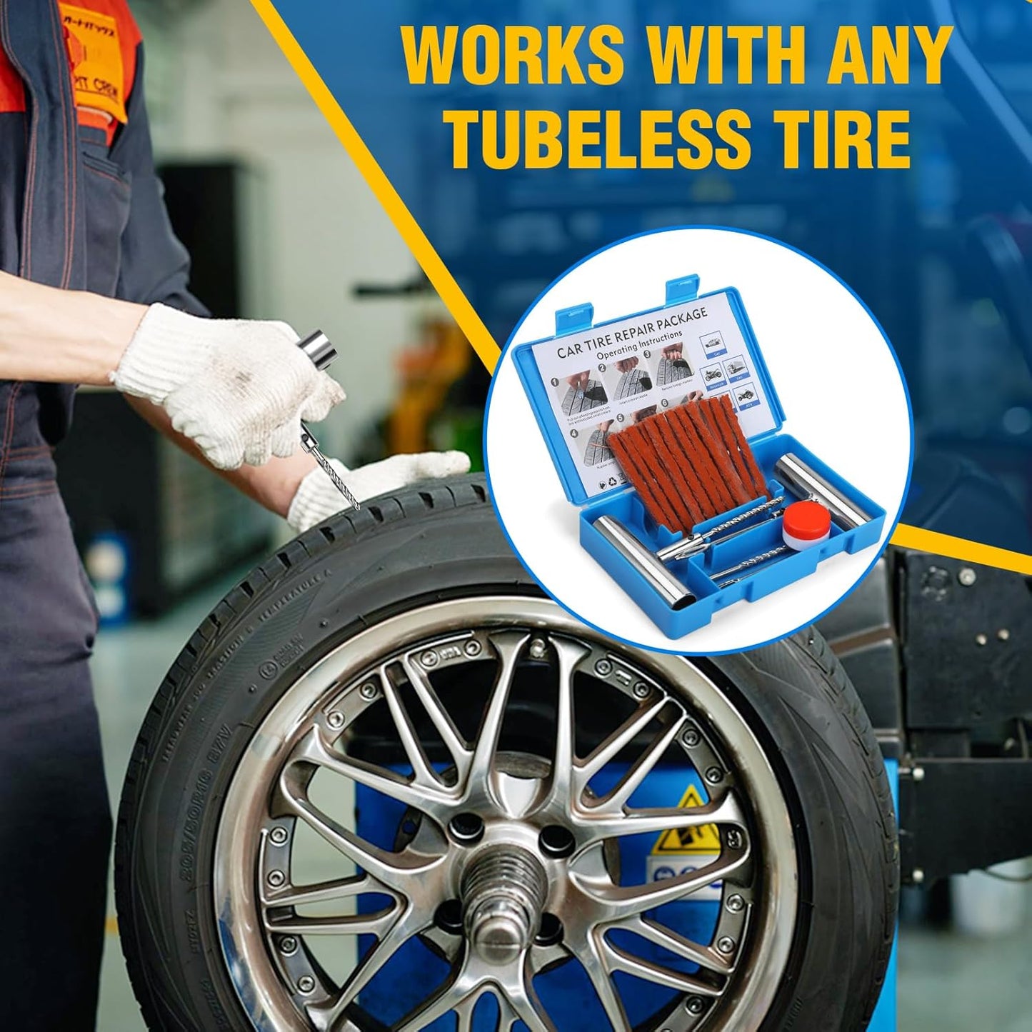 BETOOLL Universal Tire Repair Kit, Heavy Duty 22 Pcs Emergency Tire Plug Kit, for car Motorcycle, Truck, ARB，ATV, Tractor, RV, SUV, Trailer