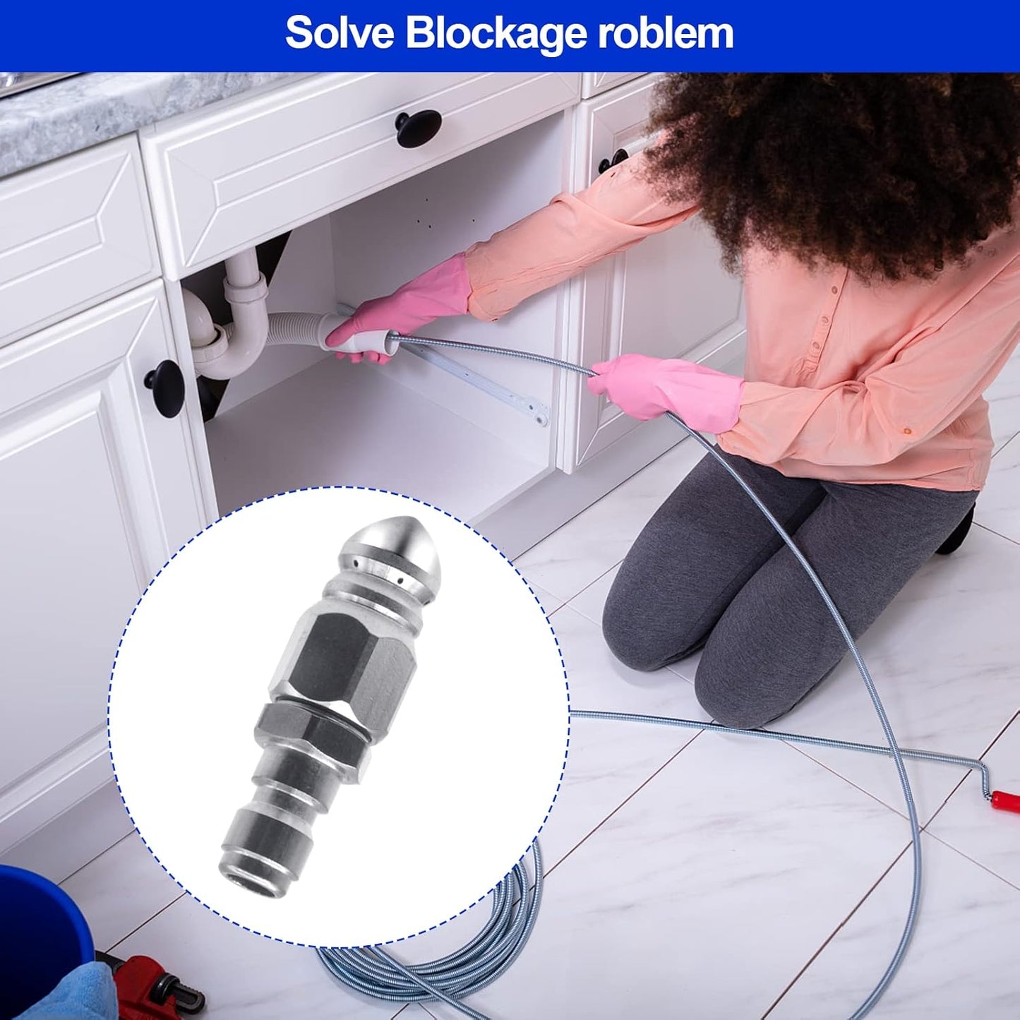 Pressure Washer Sewer Jetter Nozzle with Stainless Steel, Mini Compact Durable Sewer Jet Nozzle,Pressure Drain Jetter Hose Nozzle,1/4'' Quickly Connector, 5000 PSI (1 set)