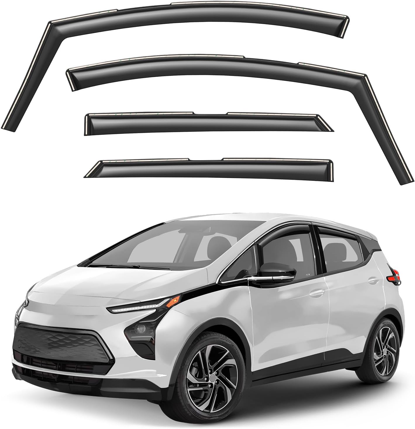 Window Deflectors Smoke Tinted in-Channel Side Window Vent Visor Deflectors Rain Guards Compatible with Chevrolet (Chevy) Bolt EV 2017-2023 - 4 pcs. GW0810