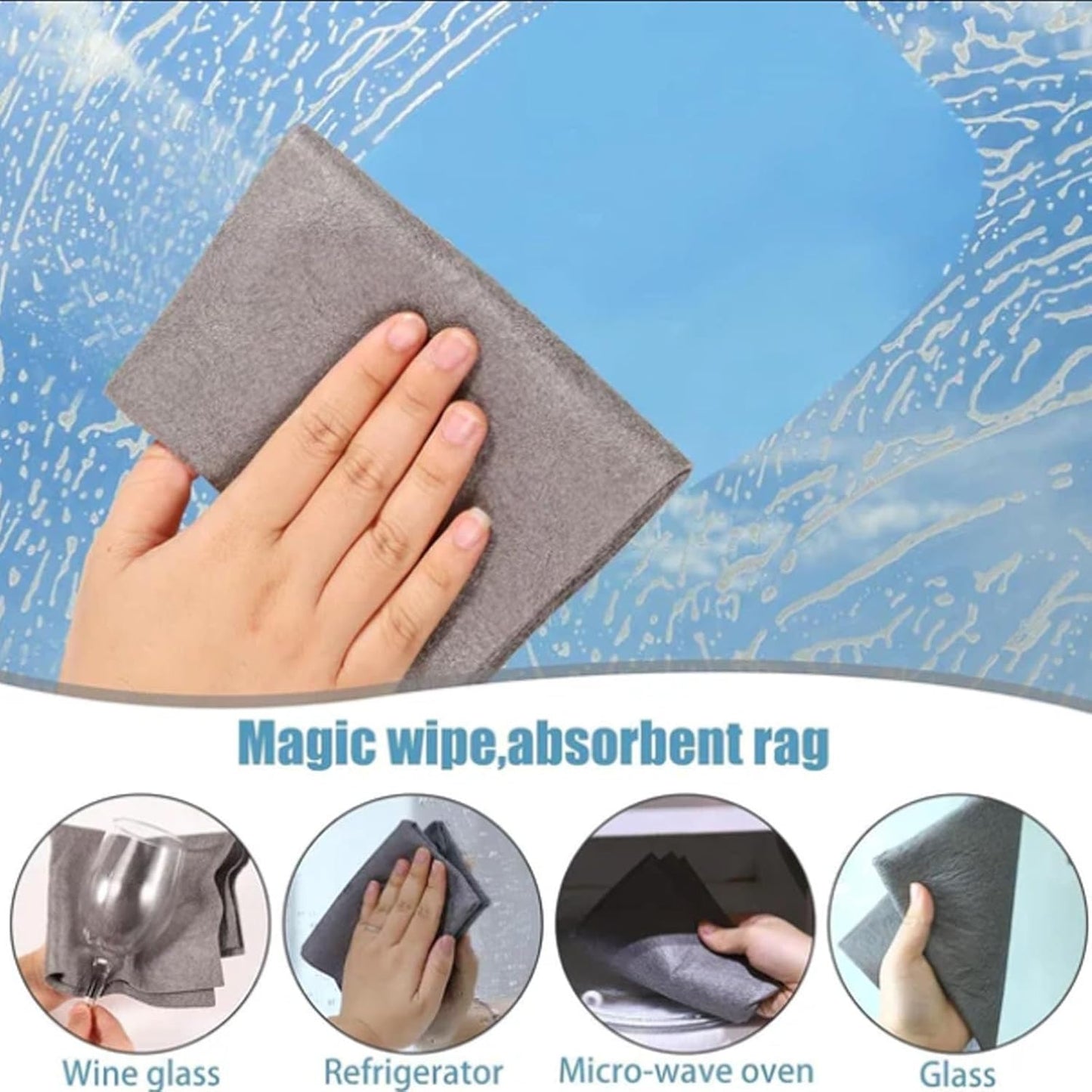 FETNHU Non-Woven - Super Absorbent 11.8" x 11.8" Lint-Free Cleaner, Reusable Thickened Magic Cleaning Cloth, Multipurpose Magic Cloths for Cleaning Glass, Cars, Kitchen, Window, Mirrors (20PCS-Black)