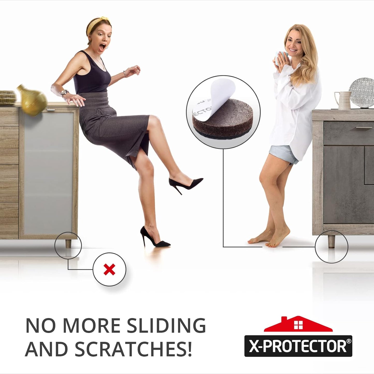 X-PROTECTOR Non Slip Furniture Pads - 8 pcs Premium Furniture Grippers 2"! Self-Adhesive Rubber Feet Furniture Feet - Ideal Non Skid Furniture Pad Floor Protectors - Keep Furniture in Place!