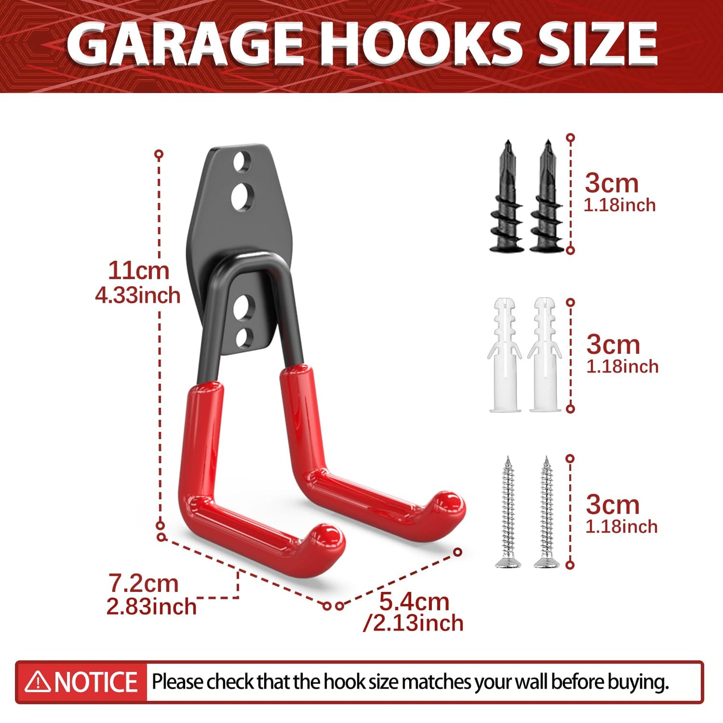 3-H Heavy Duty Garage Hooks [8 Pack] - 3-Round Welding Tech Holds 22lbs More - Thickened Steel Wall Mount for Ladders, Tools & Storage - Rustproof Utility Hardware