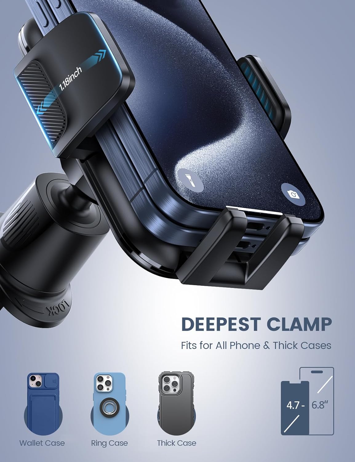 Lamicall 2025 Wider Clamp & Metal Hook Car Phone Holder Vent [Thick Cases Friendly] Phone Holders for Your Car Mount Automobile Hands Free Cradle Air Vent for iPhone 16 15 14 13 Pro Max Smartphone