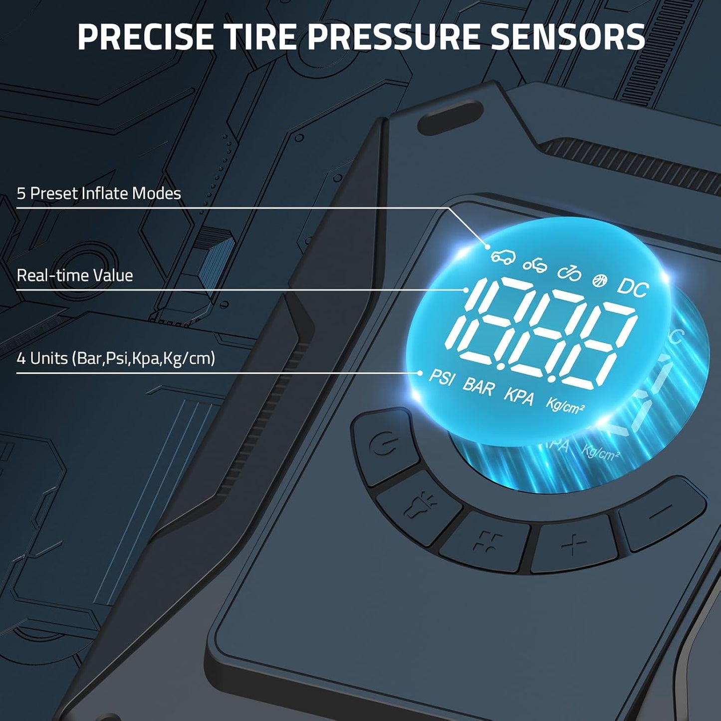 PAULINN Tire Inflator Air Compressor 12V DC Portable Air Pump 150 PSI for Car Tires, Auto Tire Pump with Digital Pressure Gauge, Auto Shutoff & LED Light for Cars, Motorcycles, Bikes & Balls, Black