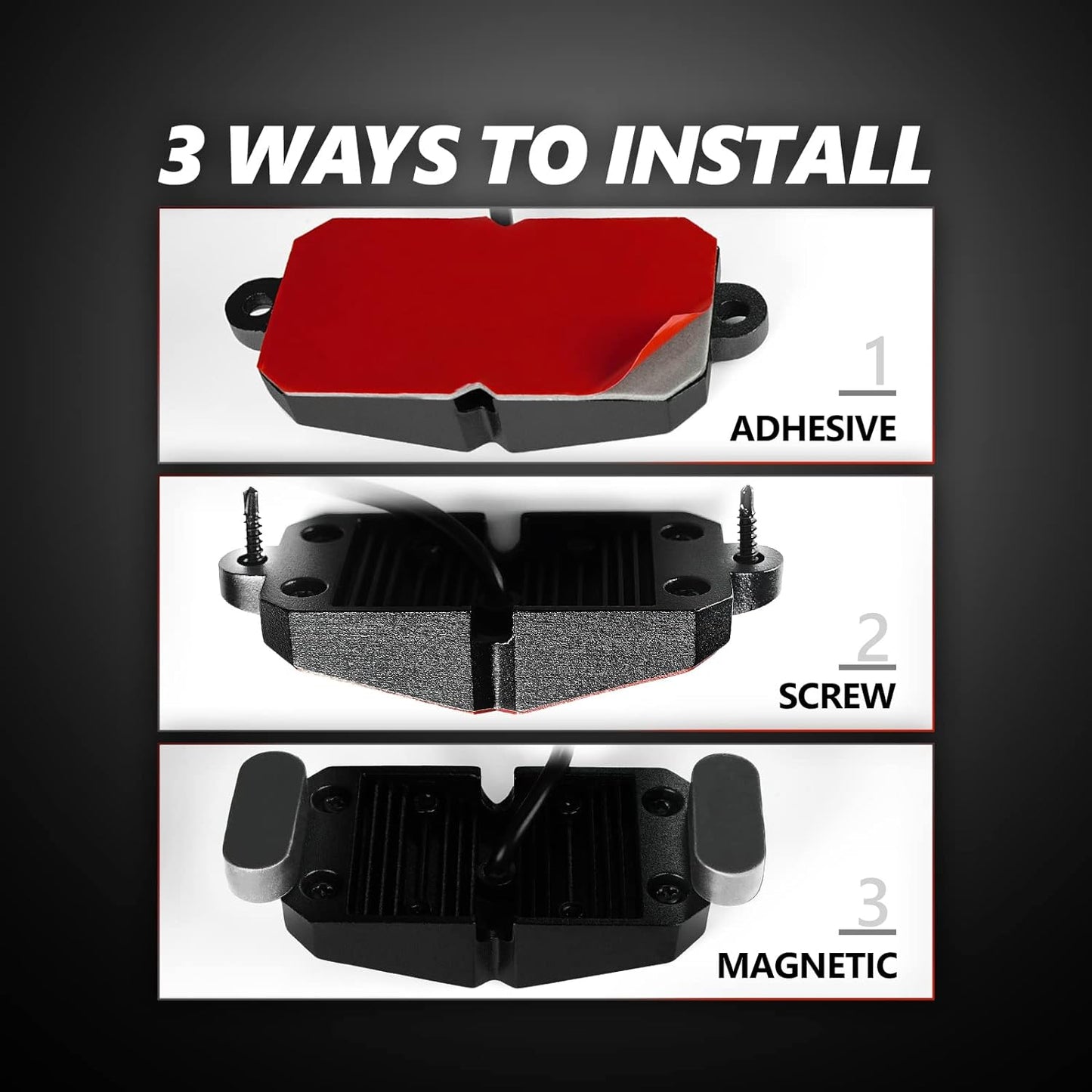 OPT7 Photon RGB LED Magnet Rock Lights with APP & Remote Control, 8 Red Pods Wide Angle Multicolor Neon Underglow Lighting Kit with Extension Wire, IP68 Waterproof for Offroad Truck Jeep RZR ATV UTV