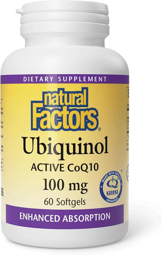 Natural Factors Ubiquinol Active CoQ10 100 mg, High-Absorption Coenzyme Q10 Supplement for Energy, Heart and Cognitive Support, 100mg, 60 Softgels