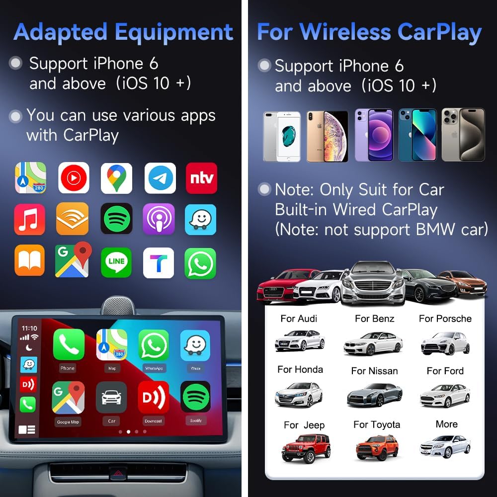 CarlinKit CarPlay Wireless Adapter MiNi SE 2025 - Auto Connect Online Update for iPhone, Apple CarPlay Wireless Adapter Convert OEM Wired CarPlay Cars, Wired to Wireless Plug & Play Dongle