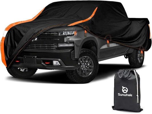 Truck Cover Heavy Duty 100% Waterproof Pickup Truck Cover All Weather Protection Rain UV Full Car Cover Fit Most Regular Cab Short Box Ford F100 Chevy Ram 150 250 Fit Length Up to 210"