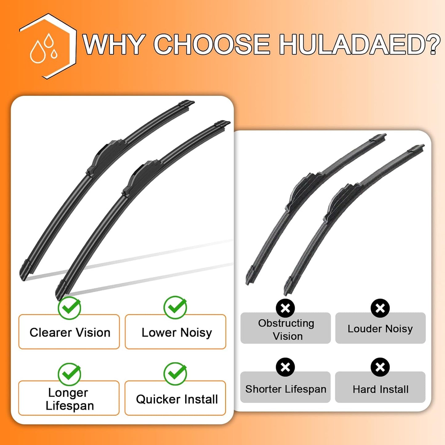 HULADAED® 26'' 20'' 12'' Windshield Wipers Replacement for Toyota Highlander 2019-2008 GX460 2023-2011,Silicone Front Rear Wiper blades for MY Car-All Weather & Quiet(3 PACK)